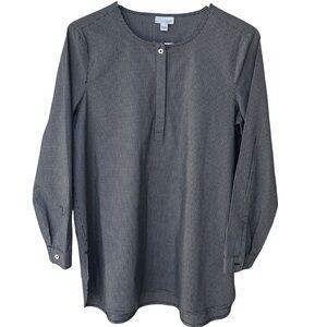 J. Jill Black White Micro-Check Long Sleeve Henley Tunic Size Medium